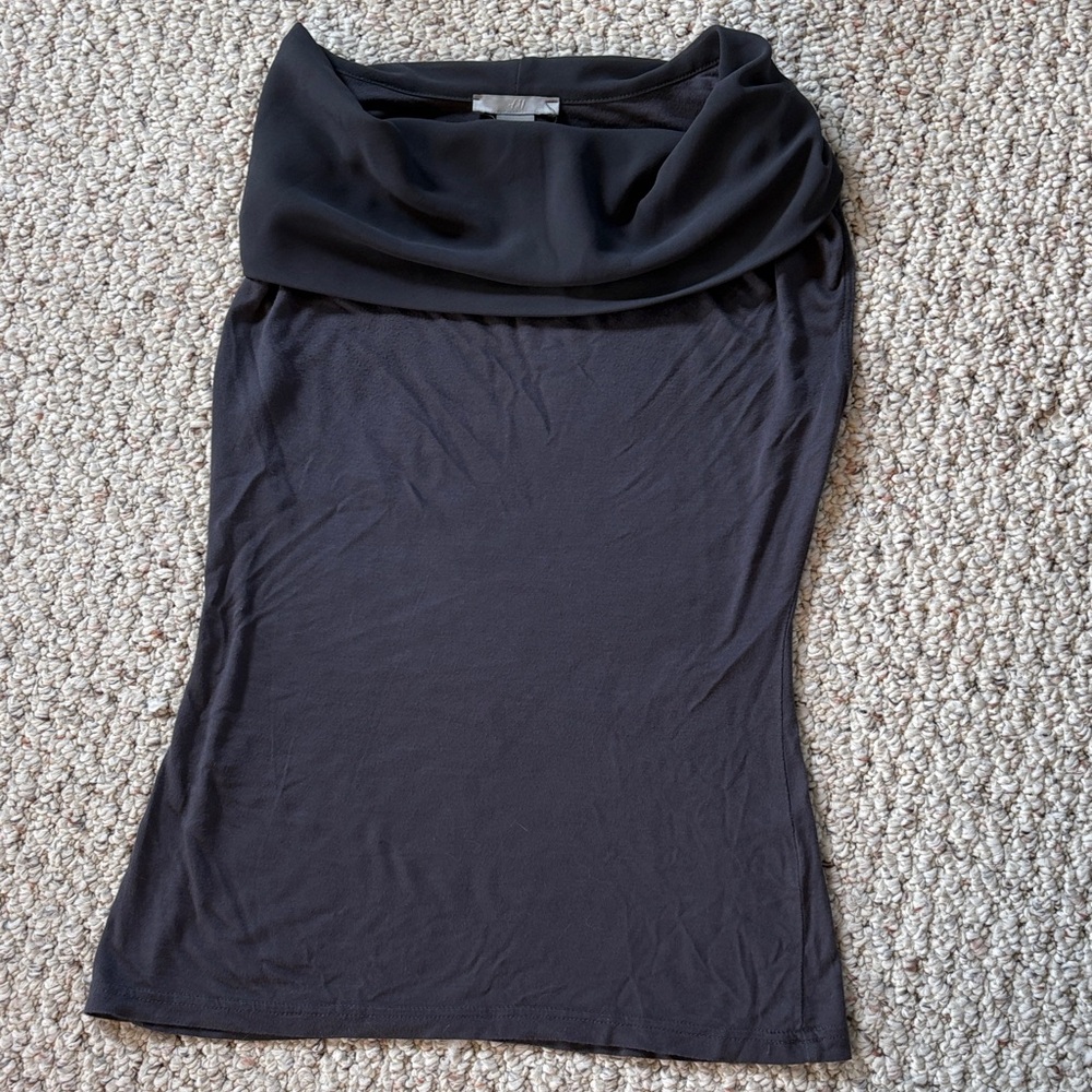 H&M Black Draped Neck Blouse